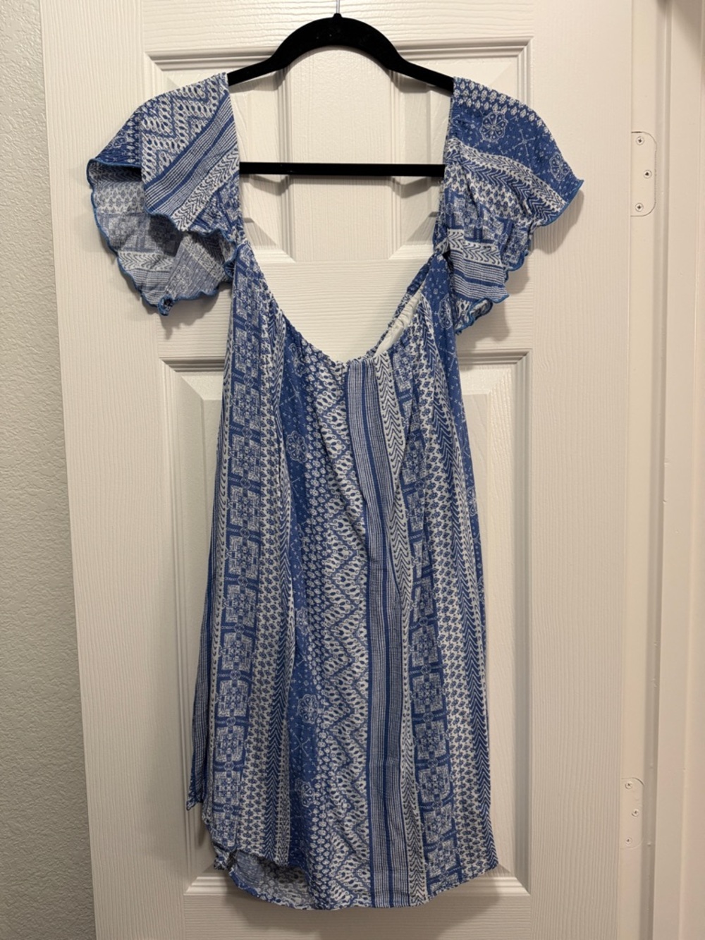 The Impeccable Pig Blue and White Printed Mini Dress